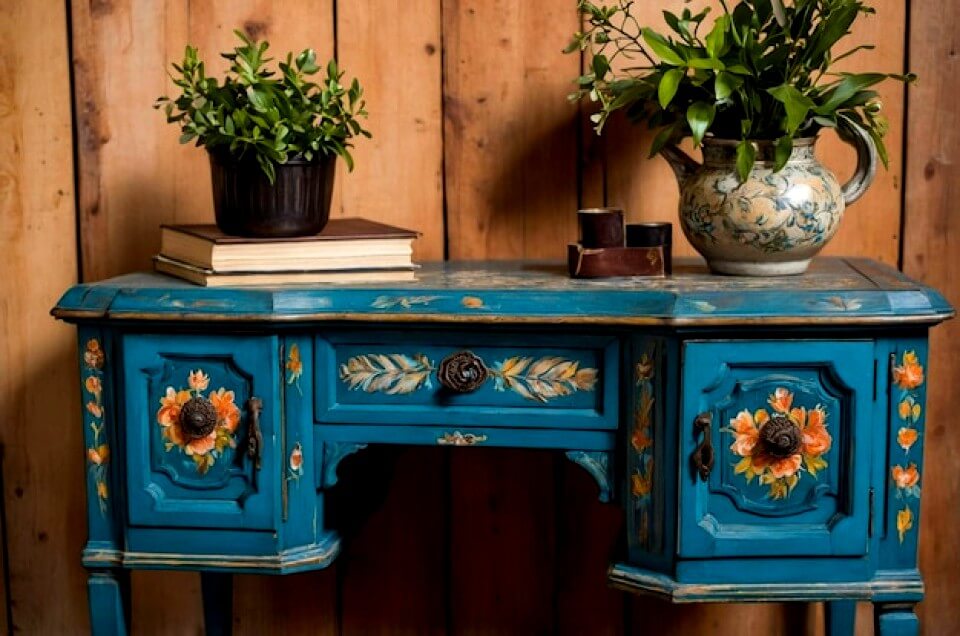 Meuble peint en bleu pour décoration