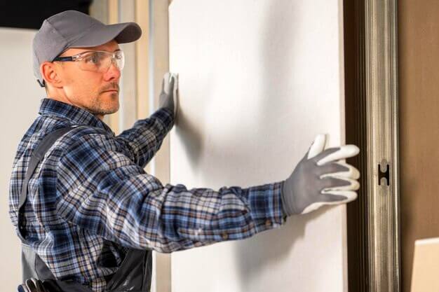 Ouvrier tenant une porte